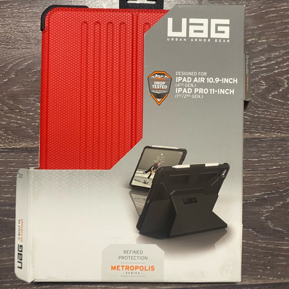 UAG iPad case for iPad Air 10.9 inch or iPad Pro 11 inch. Case is red and black.